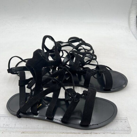 YDN Women Sexy Knee High Lace up Flats Fringe Low Heel Gladiator Strap Sandals - Picture 4 of 8